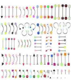 Navel Rings Whole Promotion 110Pcs Mixed ModelsColors Body Jewelry Set Resin Eyebrow Navel Belly Lip Tongue Nose Piercing Bar1215319