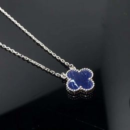 New Peter Stone Four Leaf Grass clover Single Flower Necklace Blue Necklace High Solid Color