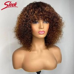 Synthetic Wigs Short Pixie Bob Cut Human Hair Wigs With Bangs Jerry Curly Non lace front Wig Highlight Honey Blonde Coloured Wigs For Women 231211