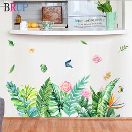 Fresh Green Plants Wall Stickers Colorful Flower Home Decor Art Leaf Wallpapers Beautiful Butterfly Room Decoration Removable