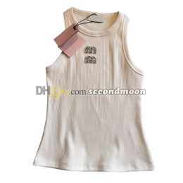 Rhinestone Letter t Shirt Women Summer Tanks Top Sleeveless Sport t Shirts Solid Colour Knits Tee