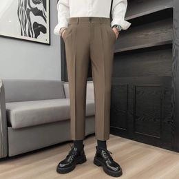 Men's Suits Korean Fashion Ankle Length Suit Pants Men Streetwear Casual Chinos