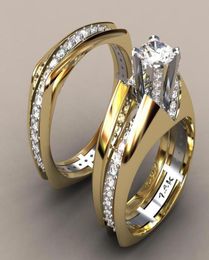 2Pcs Bridal Set Ring Luxury Gold Color Geometric Shape Wedding Jewelry Women Micro Pave CZ Lady Proposal Engagement Rings 826 T22293746