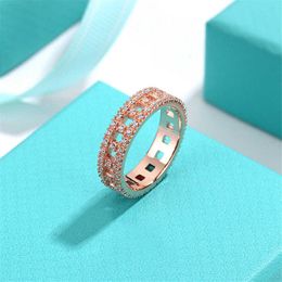 Designer Seiko board s925 sterling silver Brand set diamond rose gold hollowed out ring couple r index finger Personalised and high-end feeling 9J4F