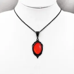 Pendant Necklaces Gothic Retro Vampire Embossed Charm Women's Necklace Fashion Witch Jewellery Gift Mysterious Red Crystal Choke Ring