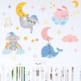 Cute Cartoon Sleeping Animals Dolphin Bunny Moon Wall Stickers for Kids Room Baby Nursery Room Wall Decals Bedroom Decoration