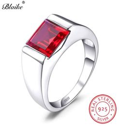 Boho Real s925 Sterling Silver Wedding Rings For Men Women Red Ruby Stone Square Zircon Engagement Ring Male Party Fine Jewelry 205241388