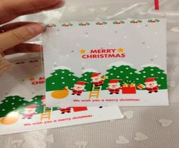 White 200pcs Christmas Santa Claus designs Self Adhesive Seal Snack bagsLovely Biscuits Bread Cookie Gift Bag 10x114cm envelope1979817