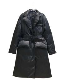 New design women's blazer suit collar sashes with belt down cotton padded midi long over knee parkas coat SML
