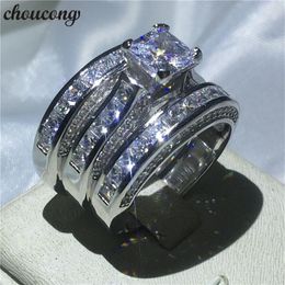 choucong Women Men Jewellery 3-in-1 Wedding ring 14KT White&Yellow Gold Filled Princess cut Diamond Engagement Band Rings237z