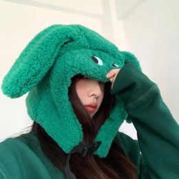 Berets Lovely Green Dog Hat Plush Windproof And Warm Funny Ear Protection Lamb Hair Lei Feng Couple