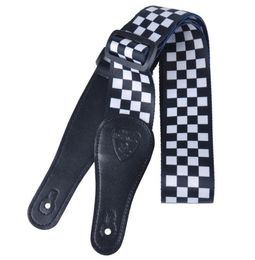 Black White Chequered Guitar Straps Polyester Guitar Strap Adjustable Moven Pattern4004775