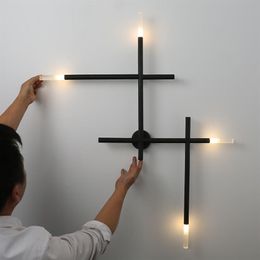 Modern Art Cross Shape Wall Lamps LED Industrial Wall Light Aisle Living Room Bedroom Bedside Iron Wall Sconce Black Gold244W