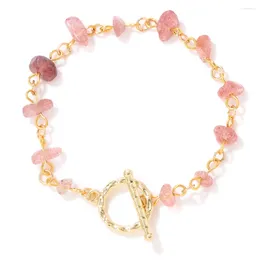 Strand Irregular Strawberry Quartzs Beads Bracelets Gold Colour OT Button Chain Natural Stone Bracelet Women Men Jewellery