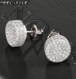 Stud Hip HOP 1Pair Micro Full Paved Round Zircon CZ Stone Bling Iced Out Stud Earring Copper Earrings For Men Jewellery 2302084594493