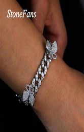 Stonefans Cuban Link Iced Out Butterfly Bracelet Whole Jewellery for Women Hip Hop Bling Rhinestone Bracelet8048154