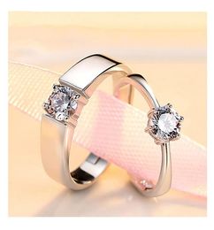Dropship J152 S925 Sterling Silver Couple Rings with Diamond Fashion Simple Zircon Pair Ring Jewellery Valentine039s Day Gift6273480