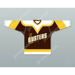 Custom RICK LEMAY 1 BINGHAMTON BROOME DUSTERS BROWN HOCKEY JERSEY NEW Top Stitched S-M-L-XL-XXL-3XL-4XL-5XL-6XL