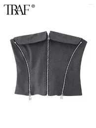 Women's Tanks 2023 Corset Crop Top Women Zip Off Shoulder Tube Female Autumn Backless Tops For Streetwear Bustier Woman