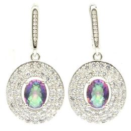 38x18mm Highly Recommend Created Fire Rainbow Mystic Topaz White Cubic Zircon Silver Earrings For Women Whole Dangle & Chandel246Q