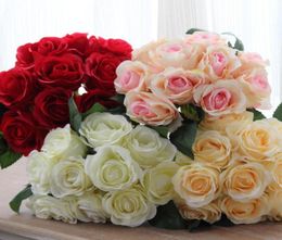 1 Bouquet 10pcs Artificial Red Rose Heads Flower Wedding Bridal Silk Bouquet Birthday Party Valentine039s Day Home Decoration3653077