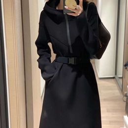 Women Dress Designer Dresses Womens Fashion Hand Sleeve Triangle Log Half Zipper Hooded Casual Simple Atmosphere Waisted Bottoming Long Skirt