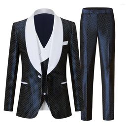 Men's Suits White Collar Single Button Blazer&Vest&Pants 3Pcs For Men Business Casual High-End Luxury Slim Fit Easy Care Costume Homme