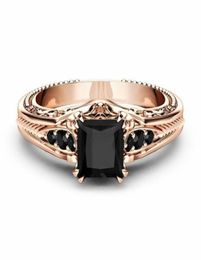 Fashion Punk Ring 18k Rose Gold Square Diamond Ring Ladies Europe And America Luxury Black Diamond Engagement Party Jewellery Size 55508942