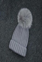 Winter Warm Grey Fur Pom Pom Hat Women Knitted Hats For Women Beanies Balls2118975