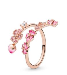 Diamond peach blossom flower Ring Set Original Box for Pan 925 Sterling Silver plated 18k rose gold Women Girls Wedding open Rings9869806