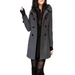 Women's Trench Coats Winter Warm Woollen Womens Long Sleeve Slim Fit Cotton Coat Hooded