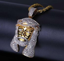 Hip Hop Iced Out All CZ Stone Gold Plated Jesus Mask Pendant Necklace with Rope Chains Bling Jewellery Gift for Mom6574865