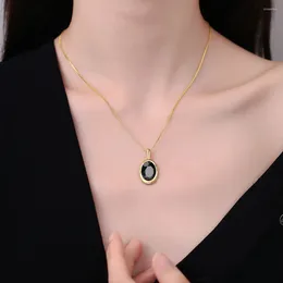 Pendant Necklaces Vintage Classic Oval Natural Black Onyx Lady Necklace Fashion Glamour Girl Collarbone Chain Luxury Jewellery Gifts