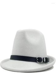 Wide Brim Hats Men039s Winter Autumn White Feminino Felt Fedora Hat For Gentleman Wool Bowler Homburg Jazz Size 5658cm Scot225169377