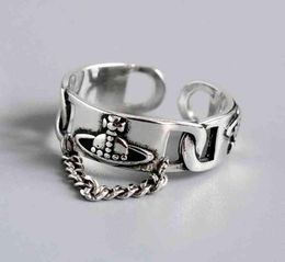 Retro Chain Ring Planet Rings Silver Colour Braided Chain Locomotive Cool Girl Adjustable Opening Finger Ring7806399