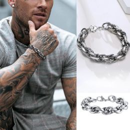 Men Twisted Rope Chain Bracelet ,Thick Heavy 14K White Gold Cage Link Brazalets,Mens Chain Bracelet,Mens Jewellery