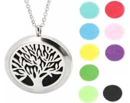 Tree of Life Pendant 30mm Aromatherapy Essential Oil Stainless Steel Necklace Perfume Diffuser Oils Locket Send chain and Felt Pad9564216