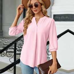 Women's Blouses Fashion Woman Blouse Shirts For Women Top Half Sleeve V Neck Female Tops Black White Green Blue Pink Elegant Clothing
