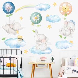 Cartoon Elephant Baby Wall Stickers with Air Balloon Baby Nursery Room Decoration Wall Decals for Kids Room Bedroom Home Decor