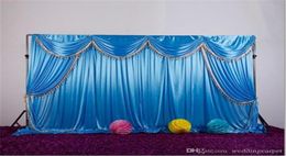 Ice silk fabric wedding backdrop with swags and tassel drape curtain for wedding stage event party birthday decoration6363333