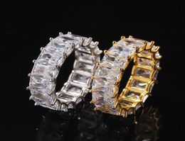 Hip Hip Sigle Row Iced Out 360 Eternity Gold Bling Rings Micro Pave Cubic Zirconia 14K Gold Plated Hip hop Ring with gift box3138746
