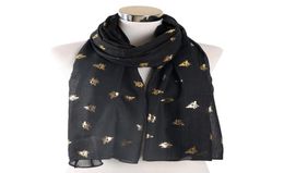 Scarves Winfox Fashion Black Red Foil Bronzing Gold Bee Scarf Shawls Glitter Female Foulard Bufanda For Womens Ladies2883912