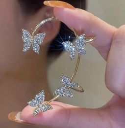 Gold Plated Metal Butterfly Ear Clips Without Piercing For Women Sparkling Zircon Ear Cuff Clip Femal Earrings Wedding Jewelry8321303