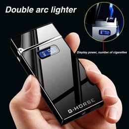 New LED Display Touch Sensing Dual Arc Lighter Metal Windproof USB Charging Pulse Electric Flameless Men's High End Gift