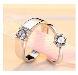 Dropship J152 S925 Sterling Silver Couple Rings with Diamond Fashion Simple Zircon Pair Ring Jewellery Valentine039s Day Gift3388275