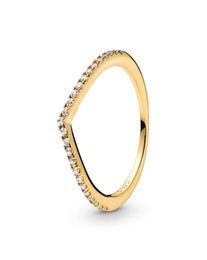 Yellow Gold plated Sparkling Wishbone Ring Womens Wedding Jewellery For Sterling Silver CZ diamond engagement gift Love Rings with Original Box9712390