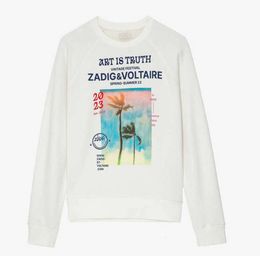 23ss Zadig Voltaire New Designer Sweatshirt Classic Style White Ink Digital Print Cotton Round Neck Casual Versatile Women Loose Pullover Hoodie Sweater Tide Tops