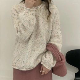 Women's Sweaters Coloured Yarn Round Neck Sweater Female Autumn And Winter Loose Lazy Wind Gentle Sweet Soft Waxy