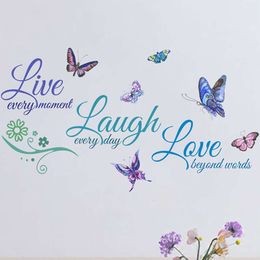 Live Laugh Love Colorful Lettering Word Quote Wall Stickers Butterfly Wall Decals Kids Room Girl Teen Room Decorative Stickers