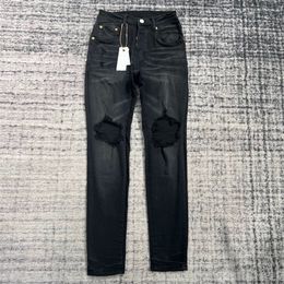 Men s Jeans Men Slim Stretch Ripped Knee Washed Black 231212